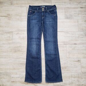 Hudson Boot Cut Jeans Women's Dark Wash Pointy Flap Pockets Distressed Ankle 28